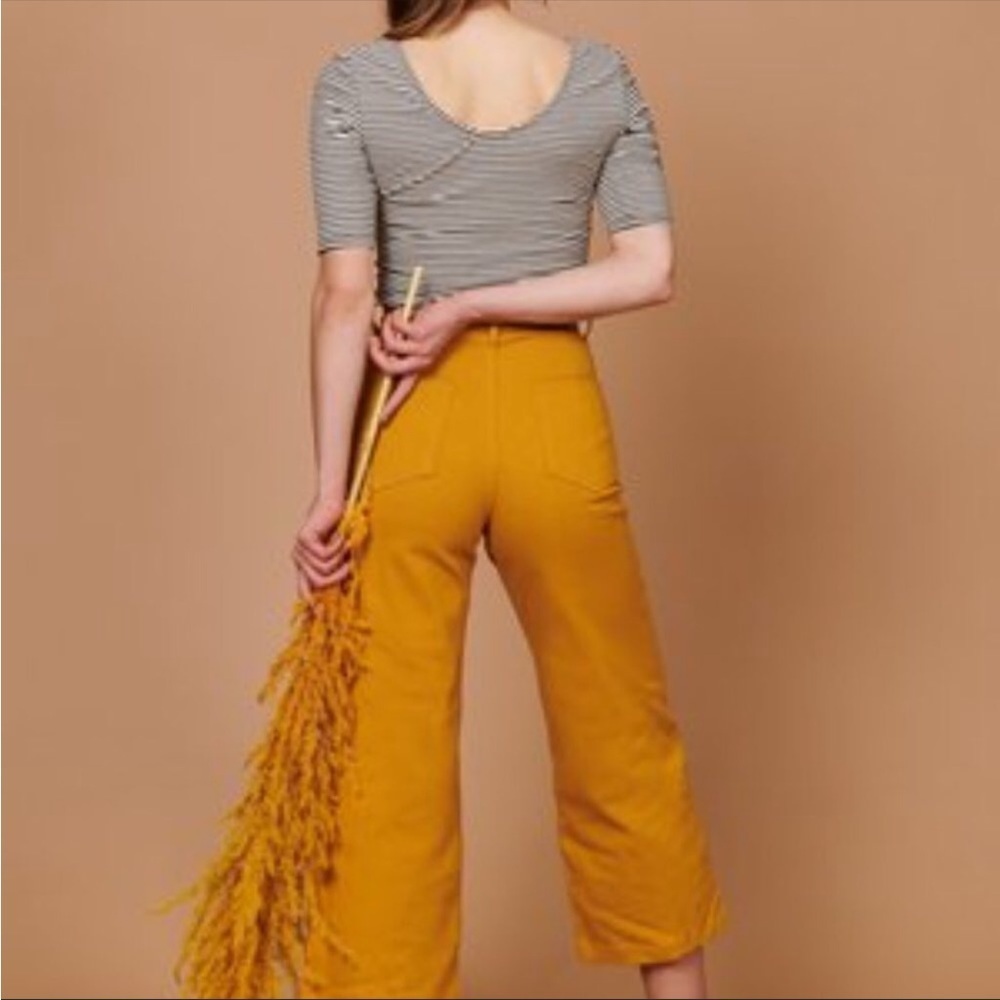 Whimsy & Row Flora Organic Cotton Wide Leg Cropped Pant in Mustard Yellow - Picture 2 of 9